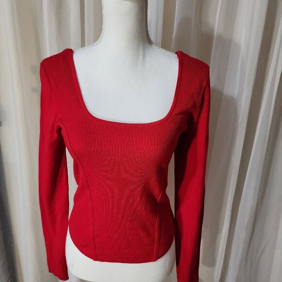 NWT- Ribbed Red Long-Sleeved Sweater - Picture 2 of 8